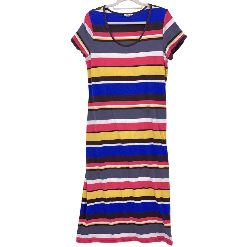 Derek Heart Multicolor Striped Midi Dress 1X Short Sleeve Stretch Plus Curvy
